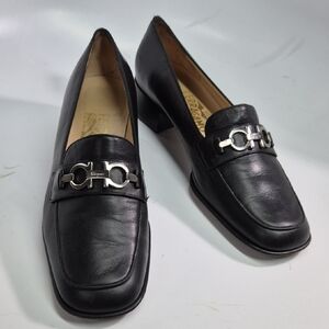 Salvatore Ferragamo Black Loafers with Silver Detail